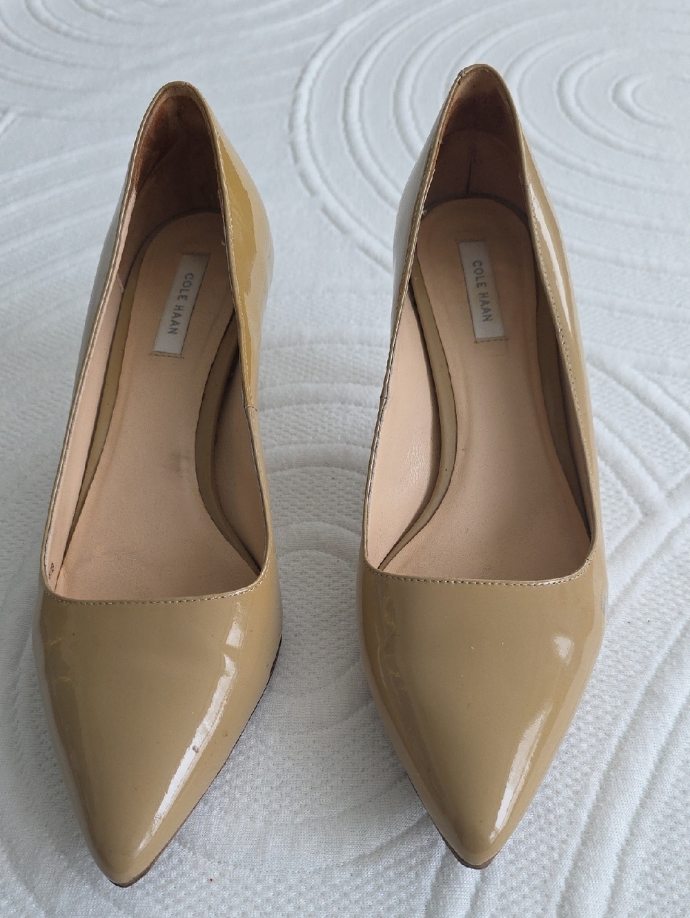 Cole Haan Beige Patent Pointed-Toe Pumps